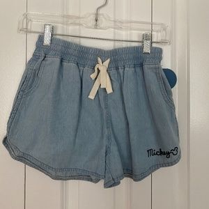 Light Wash Soft Shorts With Mickey Sowed into Left